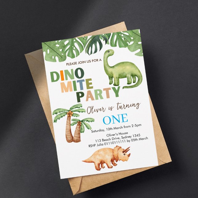 Invitation Dino-mite fête 1er anniversaire (Créateur téléchargé)