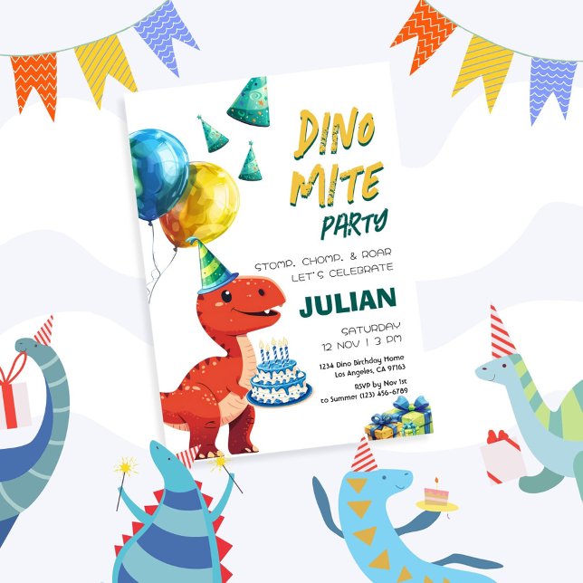 Invitation Dino Mite Party Tyrex Dinosaur Anniversaire (Créateur téléchargé)