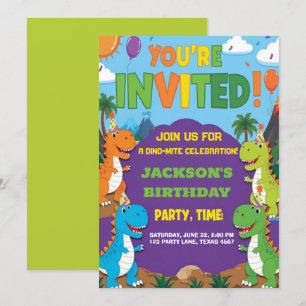 Invitation Dino Party Anniversaire des Dinosaures mignons