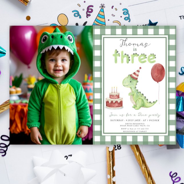 Invitation Dino Party | Cute Dinosaur Three-Rex Birthday (Créateur téléchargé)