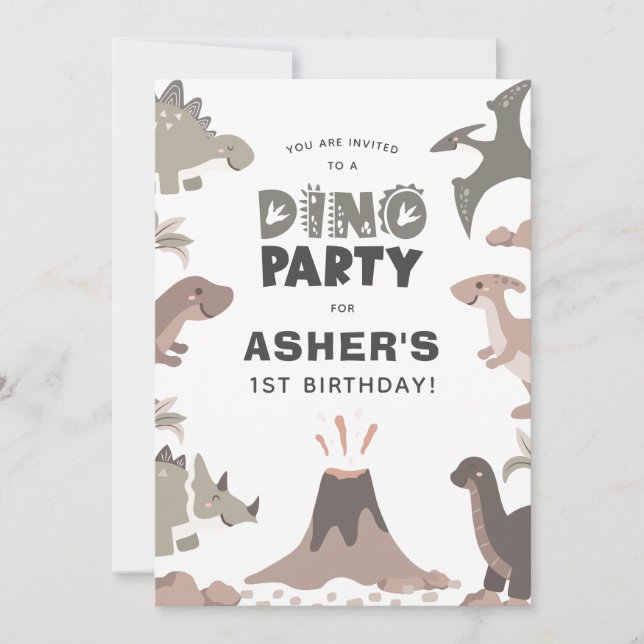 Invitation Dino Party Cute Dinosaures fête d'anniversaire (Devant)