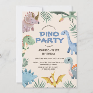 Invitation Dino Party | Cute Dinosaures Premier anniversaire 