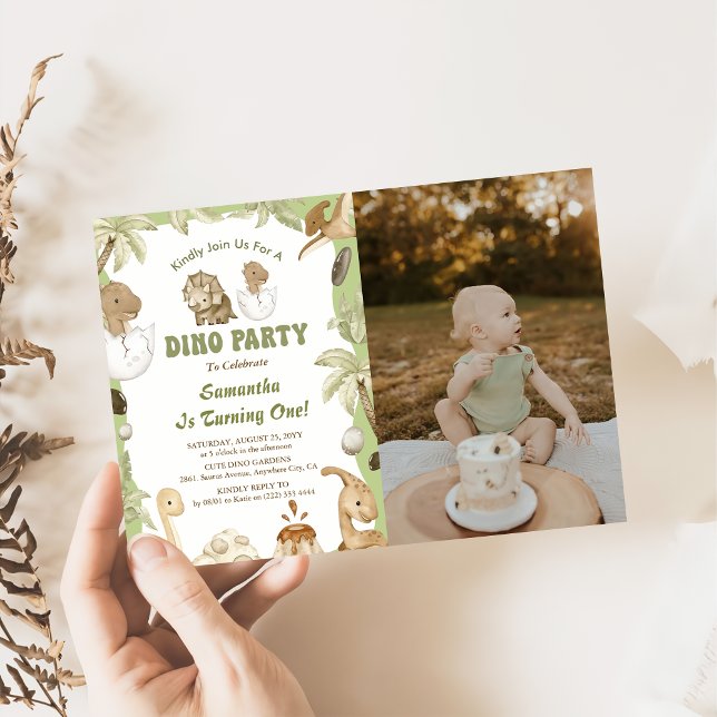 Invitation Dino Party | Cute Dinosaures Premier Anniversaire  (Créateur téléchargé)