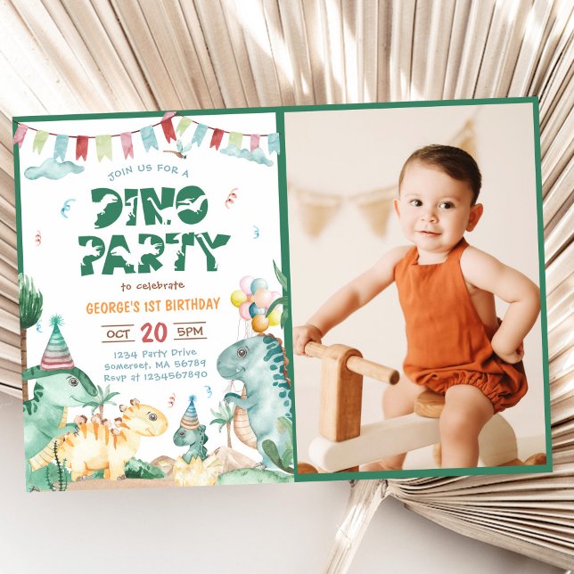 Invitation Dino Party Cute Dinosaures Premier anniversaire Ph (Créateur téléchargé)