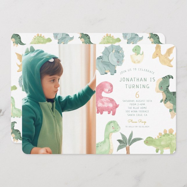 Invitation Dino Party Dino mite Photo Anniversaire (Créateur téléchargé)