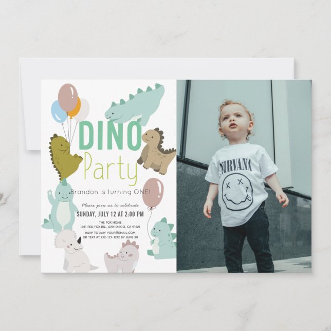 Invitation Dino Party Dinosaur Boy Photo Anniversaire (Devant)