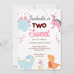 Invitation Dino Party Dinosaures mignonette deux douce fille 
