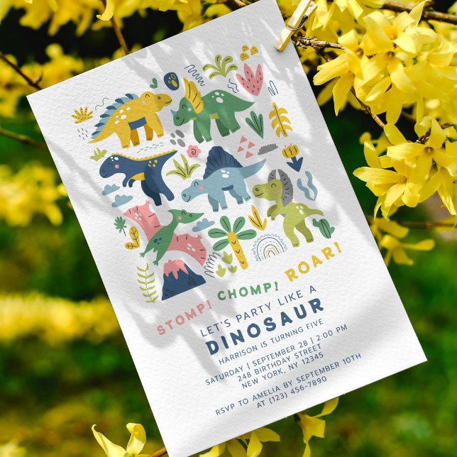 Invitation Dino Party mignonne Dinosaures moderne Cinquième a (Créateur téléchargé)