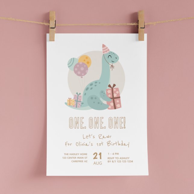 Invitation Dino Party Rawr Cute 1er anniversaire (Créateur téléchargé)