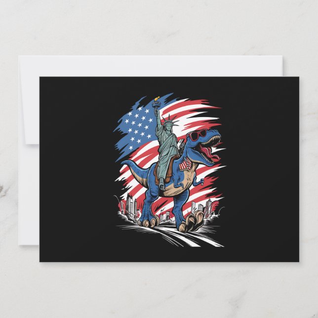 Invitation Dino Statue De La Liberté 4 juillet Drapeau Améric (Devant)