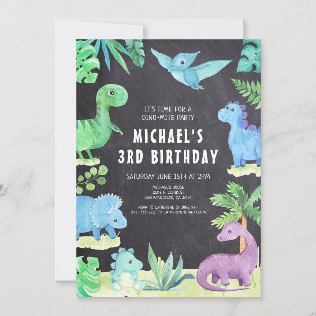 Invitation Dino Three Trex Boy 3ème Dinosaur Anniversaire (Devant)