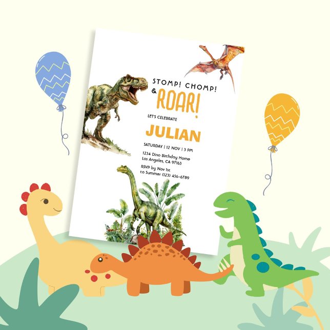 Invitation Dino Tirex Anniversai-re Stompe Claque Hurle (Créateur téléchargé)