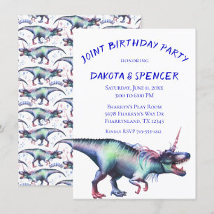 Invitation Dinocorn fête d'anniversaire conjointe   Unicorn D