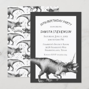 Invitation Dinocorn Silver   Unicorn Dinosaur fête d'annivers