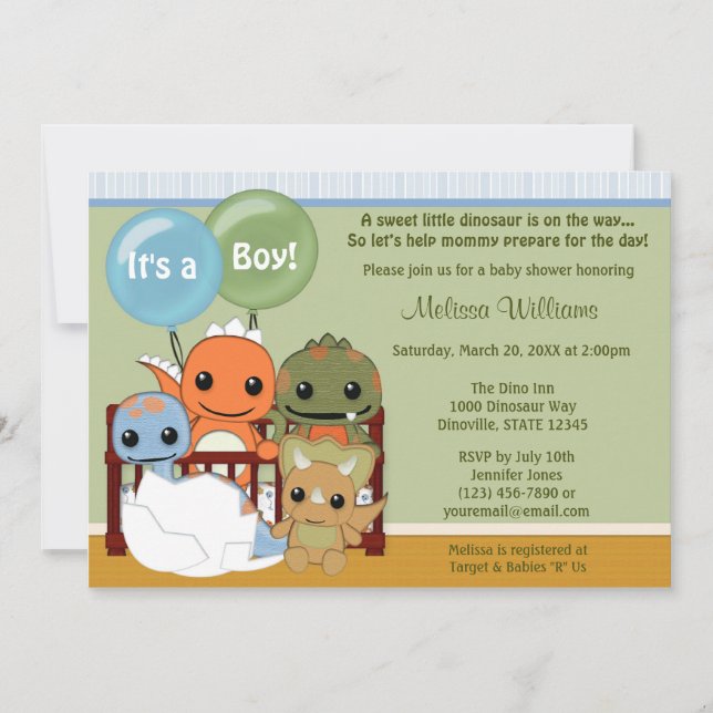 Invitation Dinos DINOSAUR Baby shower invité DAPC (Devant)