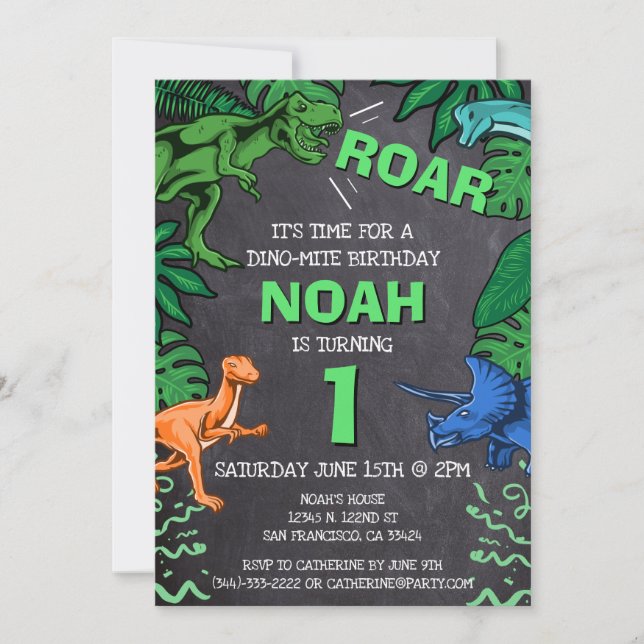 Invitation Dinosaur 1er anniversaire Anniversaire de enfant D (Devant)