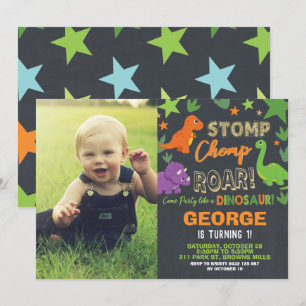 Invitation Dinosaur 1er anniversaire de fête Garçon Stomp Cho