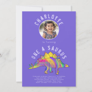 Invitation Dinosaur 1er anniversaire fête violet
