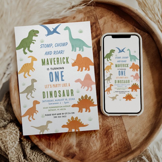 Invitation Dinosaur 1st Birthday Party | Cute Prehistoric  (Dinosaur 1st Birthday Party | Cute Prehistoric invitation
)