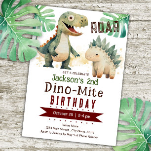 Invitation Dinosaur 2e aquarelle d'anniversaire