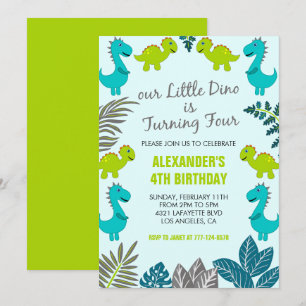 Invitation Dinosaur 4e anniversaire jungle enfants vert t rex