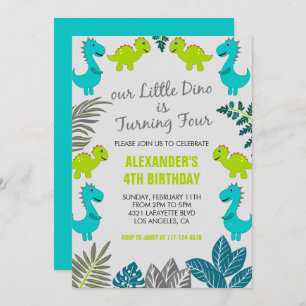 Invitation Dinosaur 4e anniversaire jungle vert mignon t rex