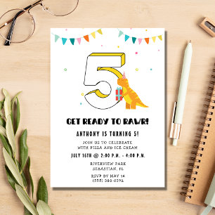 Invitation Dinosaur 5e fête d'anniversaire de garçon