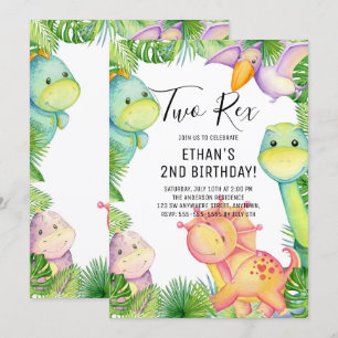 Invitation Dinosaur à l'aquarelle Deux Rex 2e Anniversaire