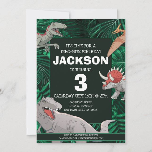 Invitation Dinosaur Anniversaire de enfant Dino Trex Boy (Devant)