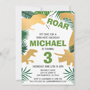 Invitation Dinosaur Anniversaire de enfant Gold Dinos Trex Bo