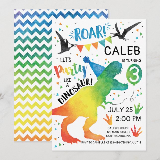 Invitation Dinosaur Anniversaire Fête d'invitation Comme un d (Devant / Derrière)