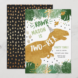 Invitation Dinosaur Anniversaire T-Rex Boy Two Dino 2ème Anni