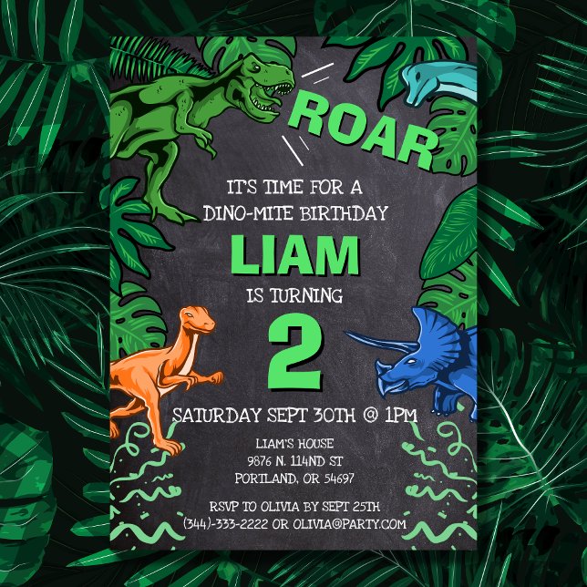 Invitation Dinosaur Anniversaire Trex Jurassic Jeu de Chalkbo (Créateur téléchargé)