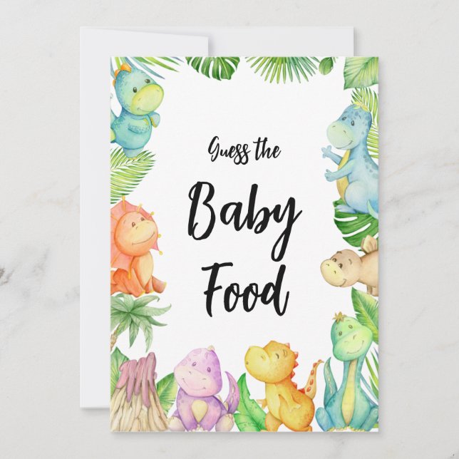 Invitation Dinosaur Baby shower Guess Baby Food Game (Devant)