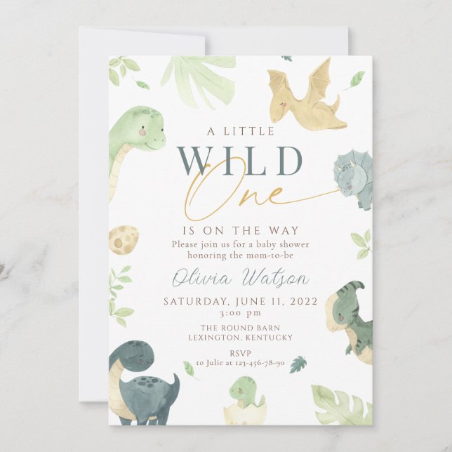 Invitation Dinosaur Baby shower invitation, baby shower dino (Devant)