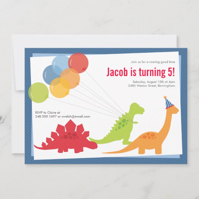 Invitation Dinosaur Ballons d'anniversaire Blue Red Party (Devant)