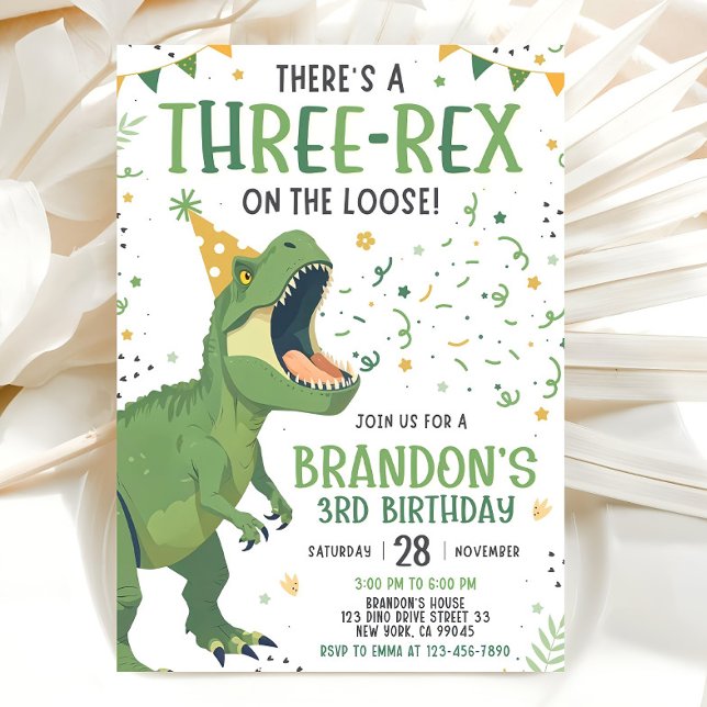 Invitation Dinosaur Birthday Invitation, Editable Three Rex 3 (Créateur téléchargé)