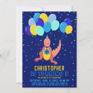 Invitation Dinosaur bleu bleu jaune Balloon Confetti Garçon A