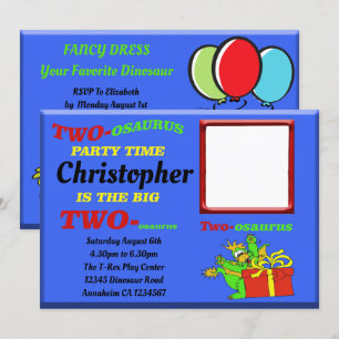 Invitation Dinosaur Boys Blue Deux osaurus 2e Anniversaire