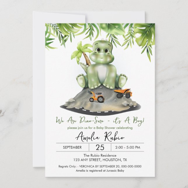 Invitation Dinosaur C'est un Baby shower garçon (Devant)