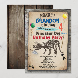 Invitation Dinosaur creuser l'invitation d'anniversaire rusti