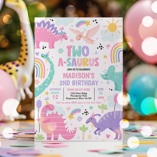 Invitation Dinosaur Deux-A-Saurus 2e fête d'anniversaire (Créateur téléchargé)