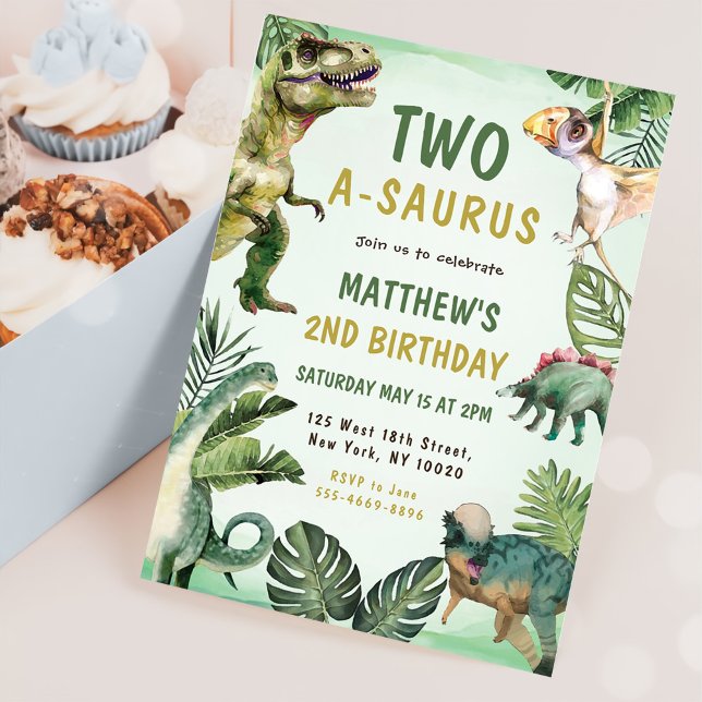 Invitation Dinosaur Deux-A-Saurus 2e fête d'anniversaire (Créateur téléchargé)
