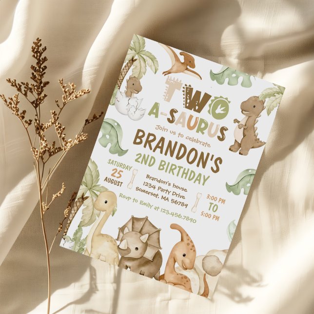 Invitation Dinosaur Deux-A-Saurus 2e fête d'anniversaire (Créateur téléchargé)