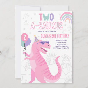 Invitation Dinosaur deux A-Saurus 2e fête d'anniversaire T-Re