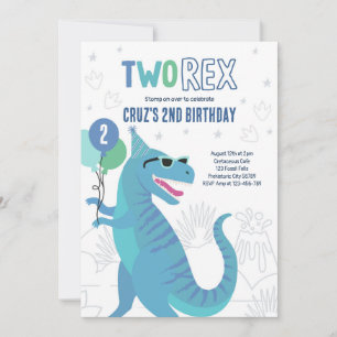 Invitation Dinosaur Deux Rex 2e Anniversaire fête T-Rex