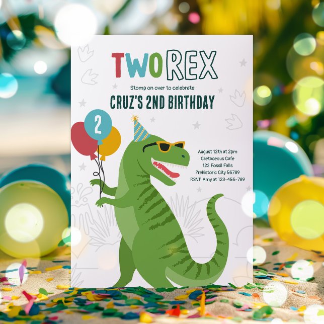 Invitation Dinosaur Deux Rex 2e Anniversaire fête T-Rex (Créateur téléchargé)