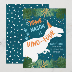 Invitation Dinosaur Dino-Four RAWR 4e anniversaire