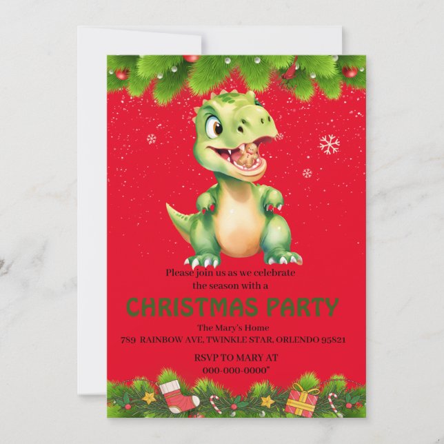 Invitation Dinosaur drôle manger pain d'épices biscuits Noël (Devant)