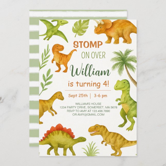 Invitation Dinosaur Editable fête d'anniversaire (Devant / Derrière)